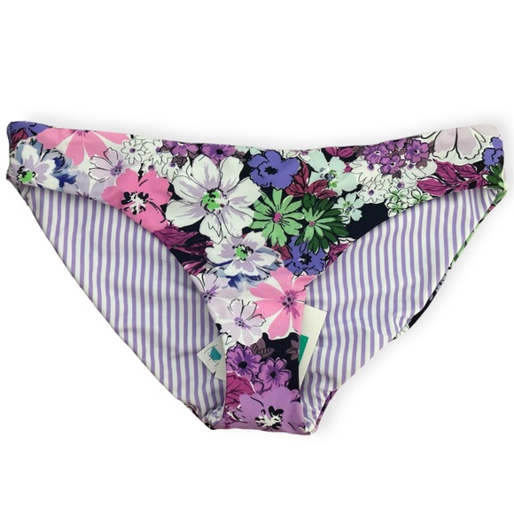 Cyn&Luca Boutique Purple Stripes/Floral Medium Coverage Bikini Swim Bottoms NWT - Picture 1 of 9
